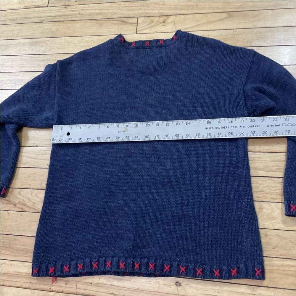 TIARA PETITES Christmas Sweater Womens M Ramie Linen Knit Blue Snowman Holiday M - Picture 10 of 16